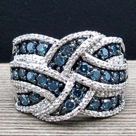 925 Silver plated ring with White & Blue topaz - Picture 2 of 7